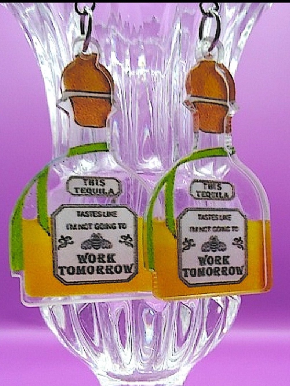 New Unique Tequila bottle Acrylic Earrings NWT